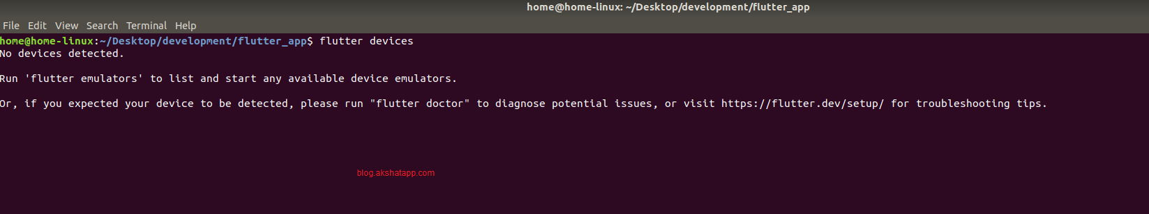 flutter devices command - no device