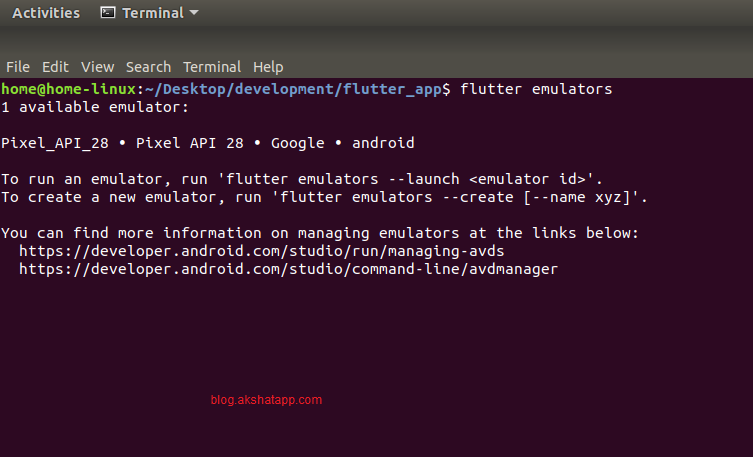 flutter emulators command