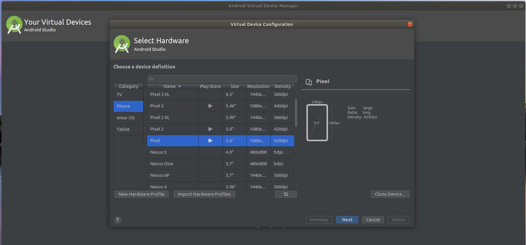 AVD Manager - Hardware