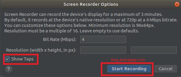 Screen Recorder Options Screen Recorder Options